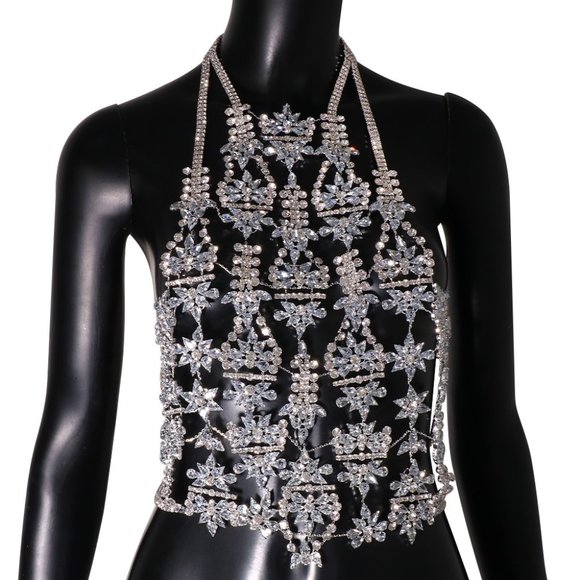 Rhinestone Body Chain Jewelry Carnival Costume Crystal Chest Bra Body Jewelry - Picture 5 of 8